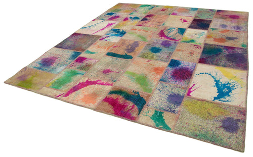 Kırk Yama Pembe Patchwork Pamuk Yün El Dokuma Halısı 246x292 Agacan