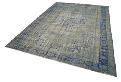 Overdyed Vintage Mavi Eskitme Pamuk Yün El Dokuma Halısı 226x332 Agacan