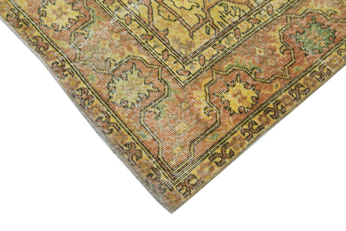 Overdyed Vintage Sarı Eskitme Pamuk Yün El Dokuma Halısı 206x310 Agacan