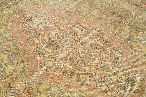 Overdyed Vintage Sarı Eskitme Pamuk Yün El Dokuma Halısı 206x310 Agacan