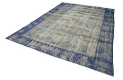 Overdyed Vintage Mavi Eskitme Pamuk Yün El Dokuma Halısı 232x337 Agacan