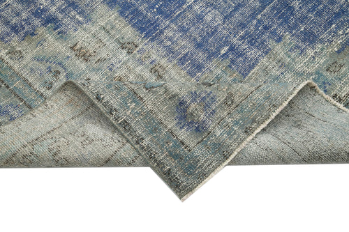 Overdyed Vintage Mavi Eskitme Pamuk Yün El Dokuma Halısı 220x300 Agacan