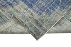 Overdyed Vintage Mavi Eskitme Pamuk Yün El Dokuma Halısı 220x300 Agacan