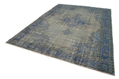 Overdyed Vintage Mavi Eskitme Pamuk Yün El Dokuma Halısı 225x310 Agacan