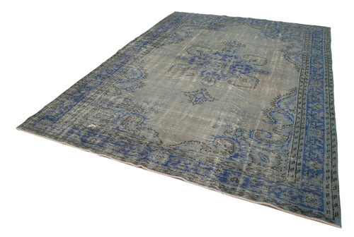 Overdyed Vintage Mavi Eskitme Pamuk Yün El Dokuma Halısı 225x310 Agacan