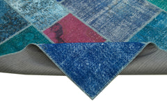 Kırk Yama Mavi Patchwork Pamuk Yün El Dokuma Halısı 258x356 Agacan