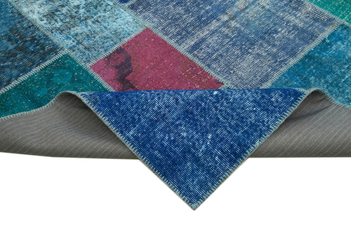 Kırk Yama Mavi Patchwork Pamuk Yün El Dokuma Halısı 258x356 Agacan