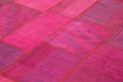 Kırk Yama Pembe Patchwork Pamuk Yün El Dokuma Halısı 254x350 Agacan
