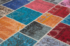 Kırk Yama Pembe Patchwork Pamuk Yün El Dokuma Halısı 278x366 Agacan