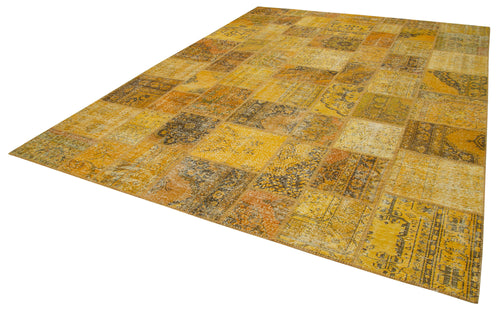 Kırk Yama Sarı Patchwork Pamuk Yün El Dokuma Halısı 300x403 Agacan