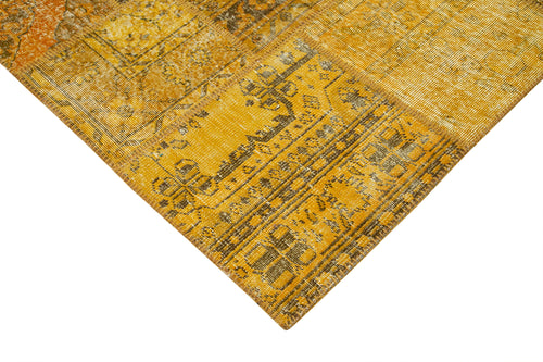 Kırk Yama Sarı Patchwork Pamuk Yün El Dokuma Halısı 300x403 Agacan