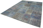 Kırk Yama Mavi Patchwork Pamuk Yün El Dokuma Halısı 251x354 Agacan