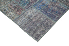 Kırk Yama Mavi Patchwork Pamuk Yün El Dokuma Halısı 251x354 Agacan