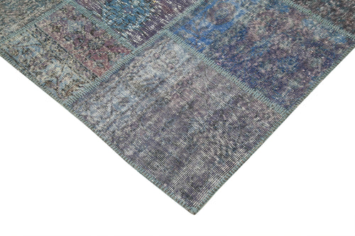 Kırk Yama Mavi Patchwork Pamuk Yün El Dokuma Halısı 251x354 Agacan