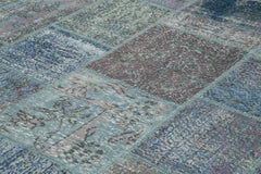 Kırk Yama Mavi Patchwork Pamuk Yün El Dokuma Halısı 251x354 Agacan
