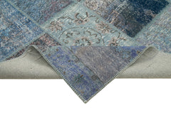 Kırk Yama Mavi Patchwork Pamuk Yün El Dokuma Halısı 251x354 Agacan