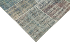 Kırk Yama Mavi Patchwork Pamuk Yün El Dokuma Halısı 251x355 Agacan