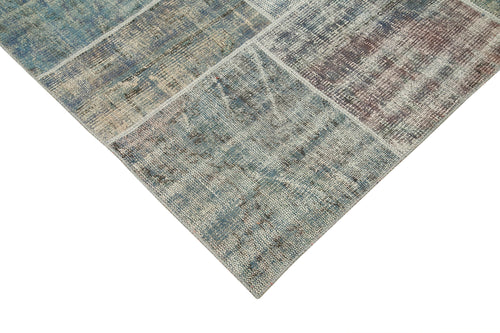 Kırk Yama Mavi Patchwork Pamuk Yün El Dokuma Halısı 251x355 Agacan