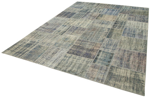 Kırk Yama Mavi Patchwork Pamuk Yün El Dokuma Halısı 251x355 Agacan