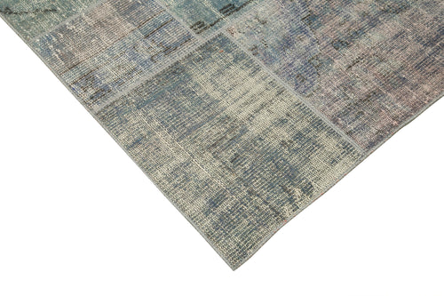 Kırk Yama Mavi Patchwork Pamuk Yün El Dokuma Halısı 251x355 Agacan