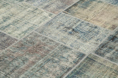 Kırk Yama Mavi Patchwork Pamuk Yün El Dokuma Halısı 251x355 Agacan
