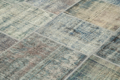 Kırk Yama Mavi Patchwork Pamuk Yün El Dokuma Halısı 251x355 Agacan
