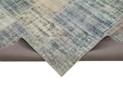 Kırk Yama Mavi Patchwork Pamuk Yün El Dokuma Halısı 251x355 Agacan