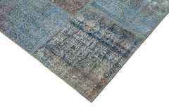 Kırk Yama Mavi Patchwork Pamuk Yün El Dokuma Halısı 253x354 Agacan