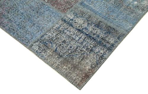 Kırk Yama Mavi Patchwork Pamuk Yün El Dokuma Halısı 253x354 Agacan