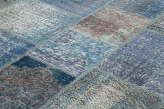 Kırk Yama Mavi Patchwork Pamuk Yün El Dokuma Halısı 253x354 Agacan