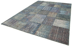 Kırk Yama Mavi Patchwork Pamuk Yün El Dokuma Halısı 252x355 Agacan