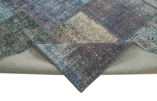 Kırk Yama Mavi Patchwork Pamuk Yün El Dokuma Halısı 252x355 Agacan