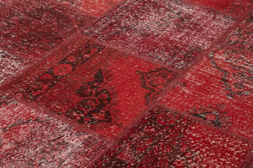 Kırk Yama Kırmızı Patchwork Pamuk Yün El Dokuma Halısı 250x352 Agacan