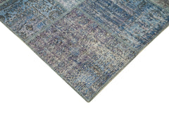Kırk Yama Mavi Patchwork Pamuk Yün El Dokuma Halısı 253x356 Agacan