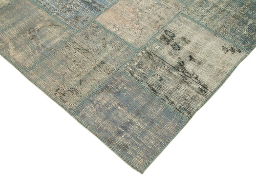 Kırk Yama Mavi Patchwork Pamuk Yün El Dokuma Halısı 175x242 Agacan