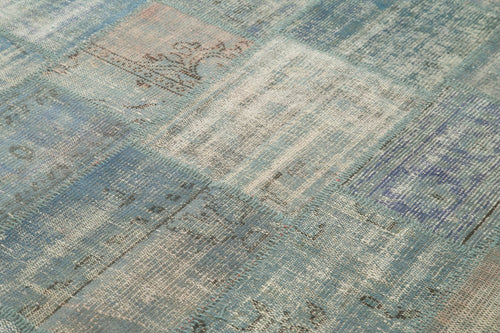Kırk Yama Mavi Patchwork Pamuk Yün El Dokuma Halısı 175x242 Agacan