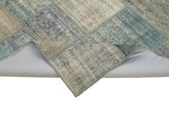 Kırk Yama Mavi Patchwork Pamuk Yün El Dokuma Halısı 175x242 Agacan