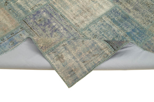 Kırk Yama Mavi Patchwork Pamuk Yün El Dokuma Halısı 175x242 Agacan