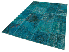 Kırk Yama Turkuaz Patchwork Pamuk Yün El Dokuma Halısı 166x241 Agacan