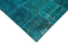 Kırk Yama Turkuaz Patchwork Pamuk Yün El Dokuma Halısı 166x241 Agacan