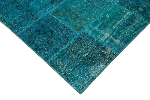 Kırk Yama Turkuaz Patchwork Pamuk Yün El Dokuma Halısı 166x241 Agacan