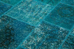 Kırk Yama Turkuaz Patchwork Pamuk Yün El Dokuma Halısı 166x241 Agacan