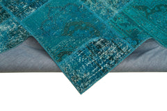 Kırk Yama Turkuaz Patchwork Pamuk Yün El Dokuma Halısı 166x241 Agacan