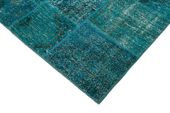 Kırk Yama Turkuaz Patchwork Pamuk Yün El Dokuma Halısı 170x241 Agacan