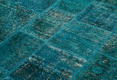 Kırk Yama Turkuaz Patchwork Pamuk Yün El Dokuma Halısı 170x241 Agacan