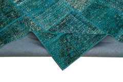 Kırk Yama Turkuaz Patchwork Pamuk Yün El Dokuma Halısı 170x241 Agacan
