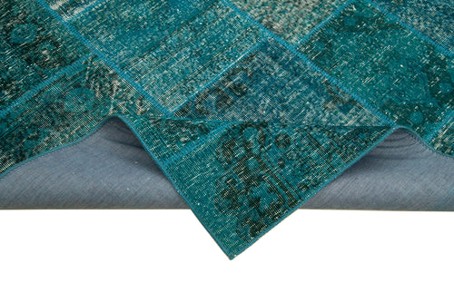 Kırk Yama Turkuaz Patchwork Pamuk Yün El Dokuma Halısı 170x241 Agacan