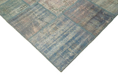 Kırk Yama Mavi Patchwork Pamuk Yün El Dokuma Halısı 175x242 Agacan