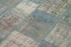 Kırk Yama Mavi Patchwork Pamuk Yün El Dokuma Halısı 175x242 Agacan