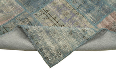 Kırk Yama Mavi Patchwork Pamuk Yün El Dokuma Halısı 175x242 Agacan
